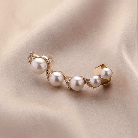 Boho Pearl Diamond Ear Crawler Ear Jacket Ear Hugger - Picture 3 of 5